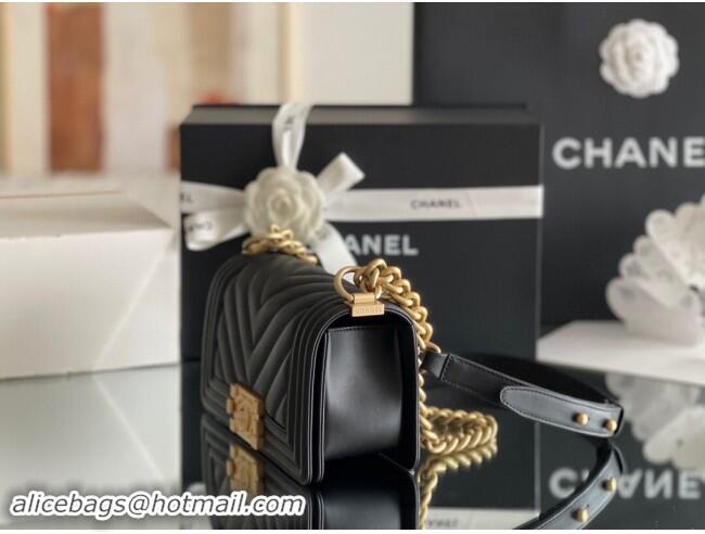 Good Taste Chanel Original Calfskin Leather Chevron Small Boy Flap Bag AS2630 Black/Gold 2023 Top Quality