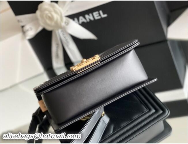 Good Taste Chanel Original Calfskin Leather Chevron Small Boy Flap Bag AS2630 Black/Gold 2023 Top Quality