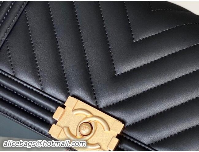 Reasonable Price Chanel Original Calfskin Leather Chevron Medium Boy Flap Bag AS2631 Black/Gold