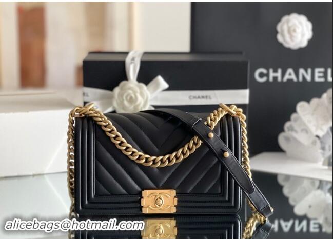 Reasonable Price Chanel Original Calfskin Leather Chevron Medium Boy Flap Bag AS2631 Black/Gold