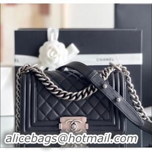 Discount Chanel Original Calfskin Leather Small Boy Flap Bag AS2630 Black/Silver 2023 Top Quality