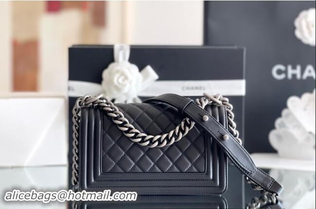 Discount Chanel Original Calfskin Leather Small Boy Flap Bag AS2630 Black/Silver 2023 Top Quality