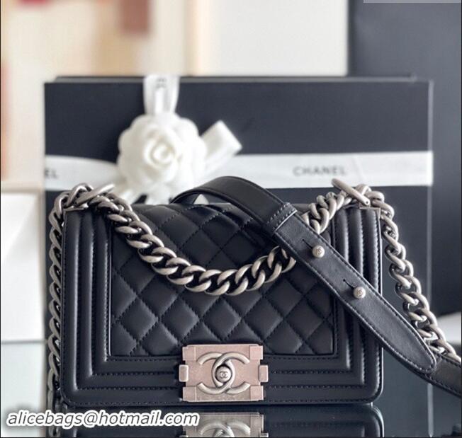 Discount Chanel Original Calfskin Leather Small Boy Flap Bag AS2630 Black/Silver 2023 Top Quality