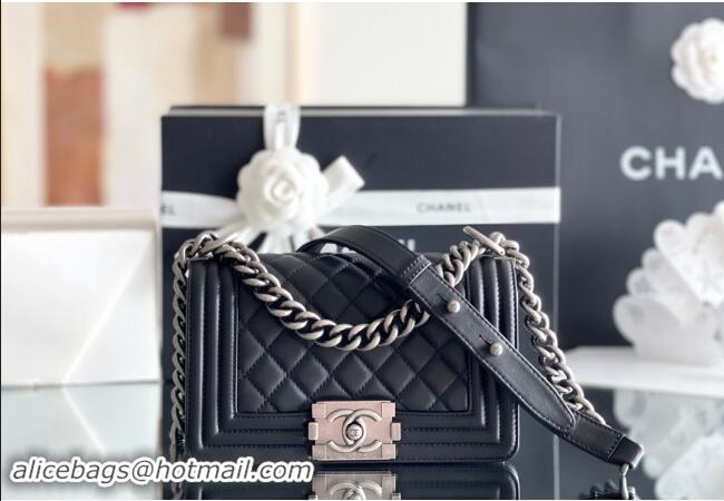 Discount Chanel Original Calfskin Leather Small Boy Flap Bag AS2630 Black/Silver 2023 Top Quality