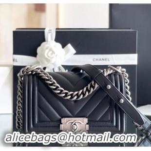 Discount Chanel Original Calfskin Leather Chevron Small Boy Flap Bag AS2630 Black/Silver 2023 Top Quality