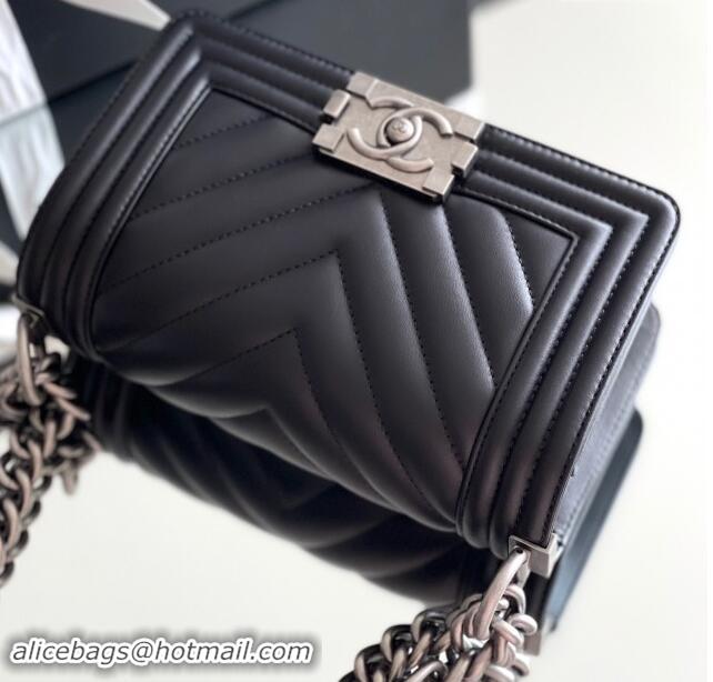 Discount Chanel Original Calfskin Leather Chevron Small Boy Flap Bag AS2630 Black/Silver 2023 Top Quality