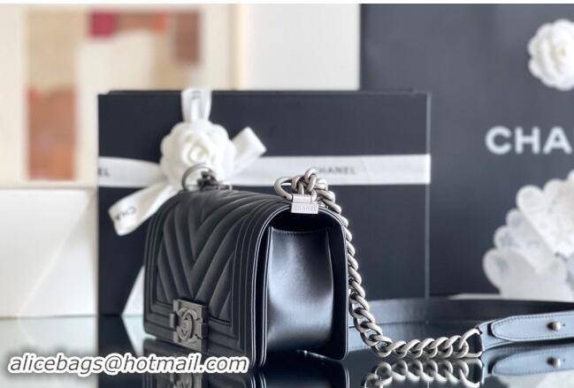 Discount Chanel Original Calfskin Leather Chevron Small Boy Flap Bag AS2630 Black/Silver 2023 Top Quality