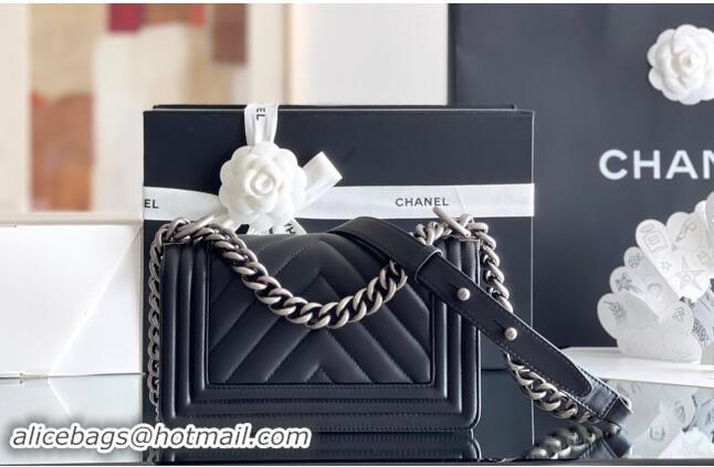 Discount Chanel Original Calfskin Leather Chevron Small Boy Flap Bag AS2630 Black/Silver 2023 Top Quality