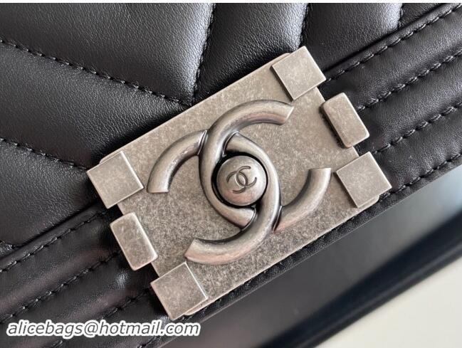 Discount Chanel Original Calfskin Leather Chevron Small Boy Flap Bag AS2630 Black/Silver 2023 Top Quality