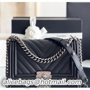 Luxury Cheap Chanel Original Calfskin Leather Chevron Medium Boy Flap Bag AS2631 Black/Silver 2023 Top Quality