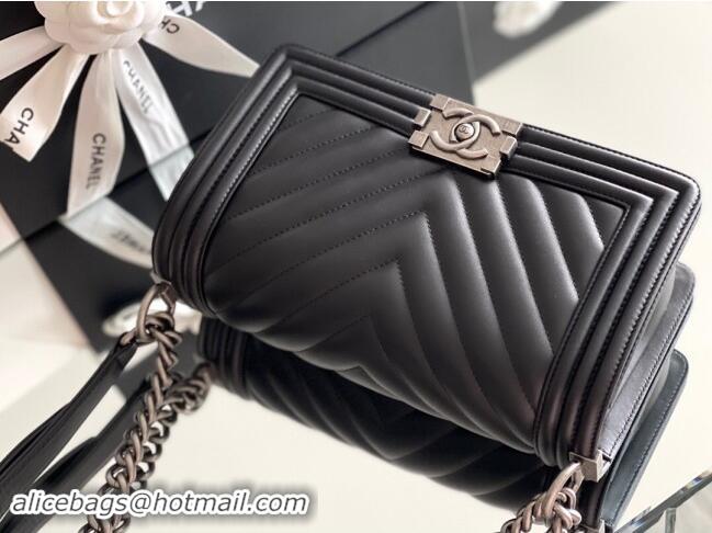 Luxury Cheap Chanel Original Calfskin Leather Chevron Medium Boy Flap Bag AS2631 Black/Silver 2023 Top Quality