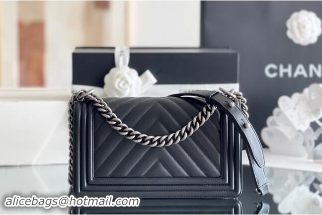 Luxury Cheap Chanel Original Calfskin Leather Chevron Medium Boy Flap Bag AS2631 Black/Silver 2023 Top Quality