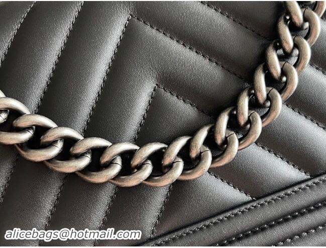 Luxury Cheap Chanel Original Calfskin Leather Chevron Medium Boy Flap Bag AS2631 Black/Silver 2023 Top Quality