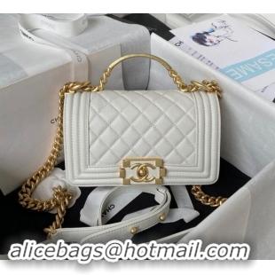 Best Price Chanel Grained Shiny Calfskin Boy Flap Bag with Top Handle A94805 White