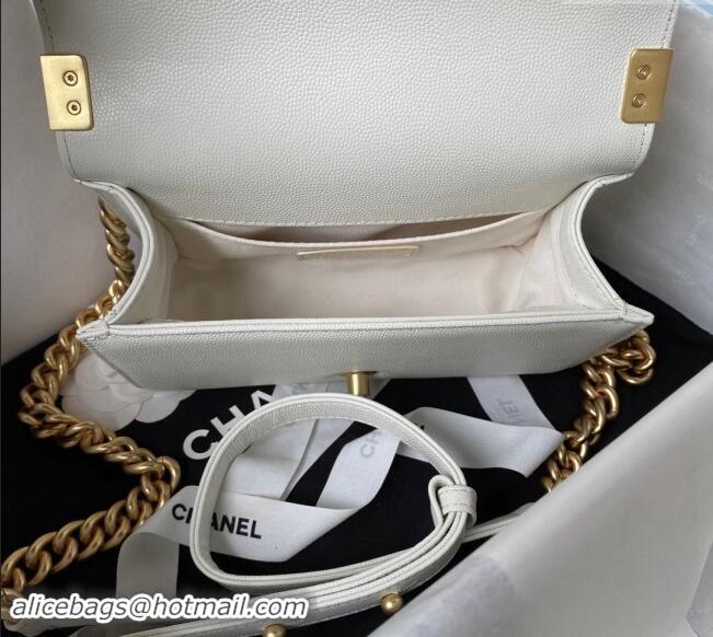 Best Price Chanel Grained Shiny Calfskin Boy Flap Bag with Top Handle A94805 White