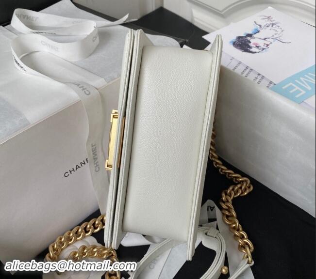 Best Price Chanel Grained Shiny Calfskin Boy Flap Bag with Top Handle A94805 White