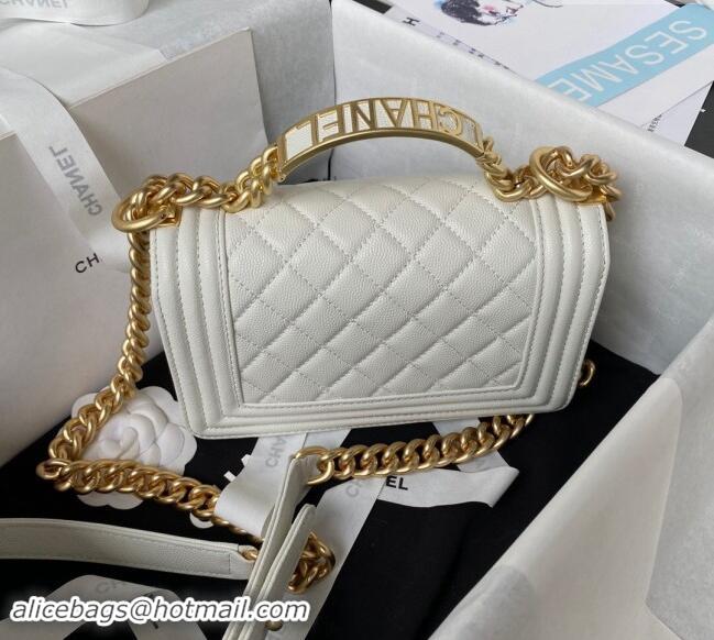 Best Price Chanel Grained Shiny Calfskin Boy Flap Bag with Top Handle A94805 White