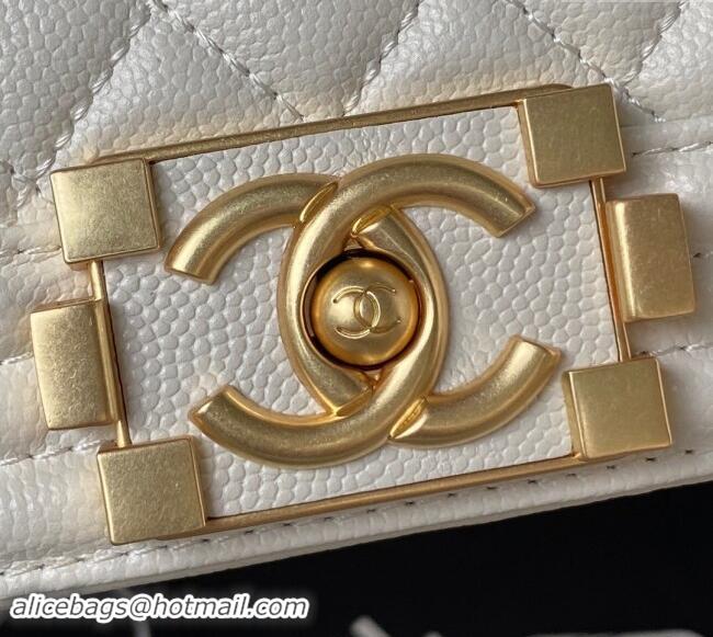 Best Price Chanel Grained Shiny Calfskin Boy Flap Bag with Top Handle A94805 White