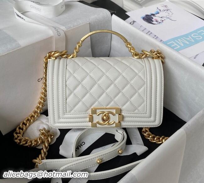 Best Price Chanel Grained Shiny Calfskin Boy Flap Bag with Top Handle A94805 White