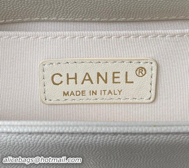 Best Price Chanel Grained Shiny Calfskin Boy Flap Bag with Top Handle A94805 White