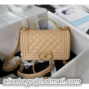 Cheap Design Chanel Grained Shiny Calfskin Boy Flap Bag with Top Handle A94805 Beige