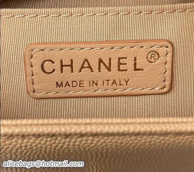 Cheap Design Chanel Grained Shiny Calfskin Boy Flap Bag with Top Handle A94805 Beige