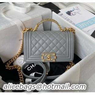 Reasonable Price Chanel Grained Shiny Calfskin Boy Flap Bag with Top Handle A94805 Grey