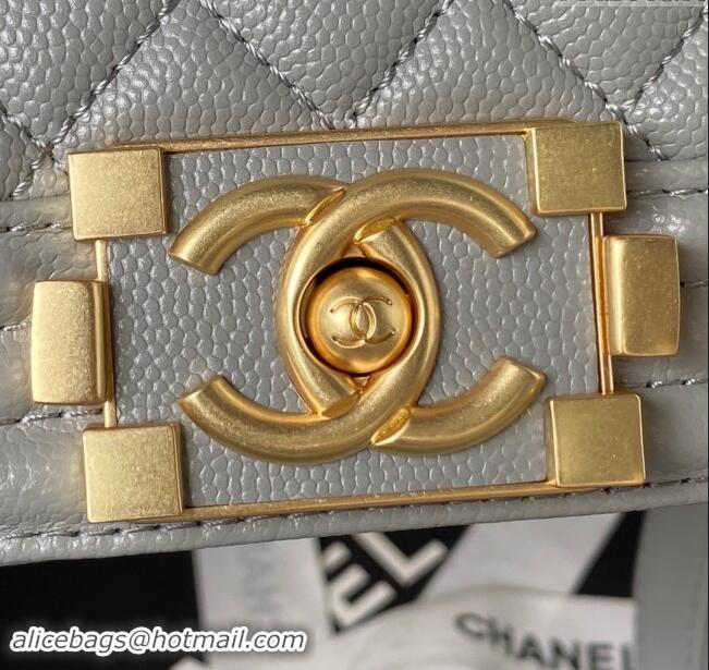 Reasonable Price Chanel Grained Shiny Calfskin Boy Flap Bag with Top Handle A94805 Grey