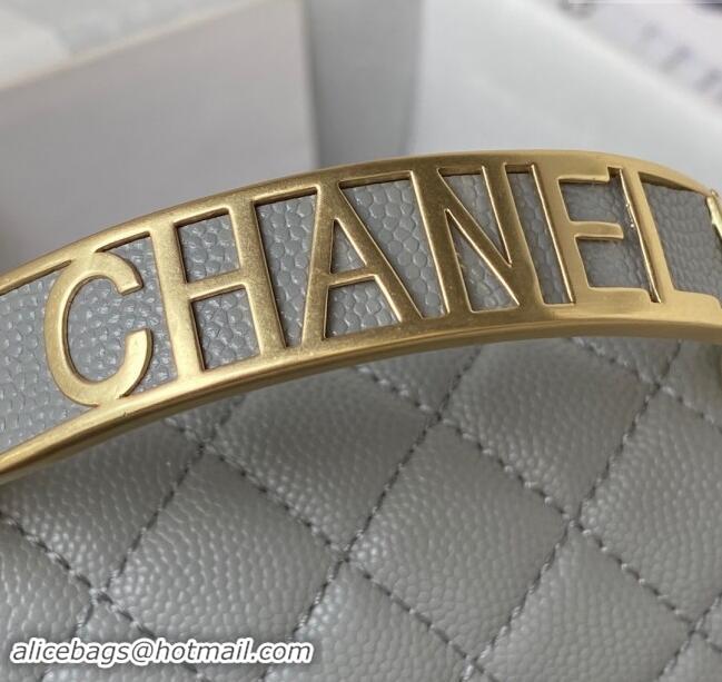 Reasonable Price Chanel Grained Shiny Calfskin Boy Flap Bag with Top Handle A94805 Grey