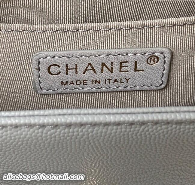 Reasonable Price Chanel Grained Shiny Calfskin Boy Flap Bag with Top Handle A94805 Grey