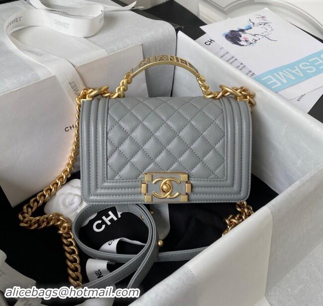 Reasonable Price Chanel Grained Shiny Calfskin Boy Flap Bag with Top Handle A94805 Grey