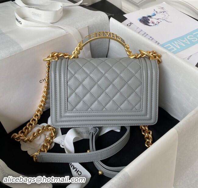 Reasonable Price Chanel Grained Shiny Calfskin Boy Flap Bag with Top Handle A94805 Grey