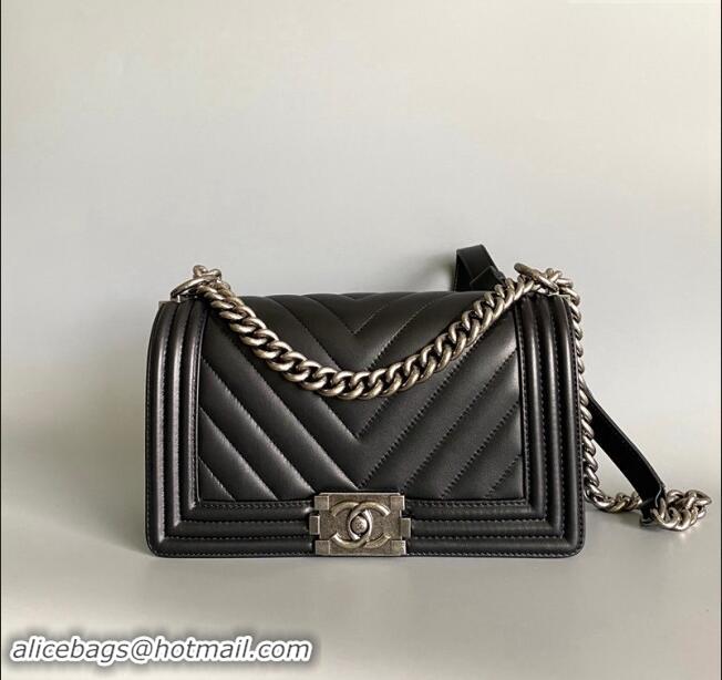 Good Looking Chanel Chevron Lambskin Small Classic Le Boy Flap Bag A67085 Black/Aged Silver