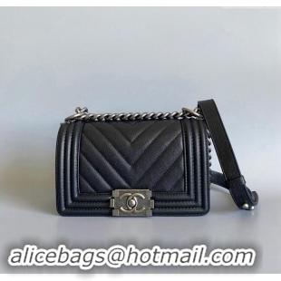 New Fashion Chanel Chevron Grained Calfskin Small Classic Le Boy Flap Bag A67085 Black/Aged Silver