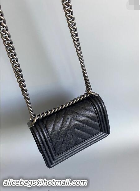 New Fashion Chanel Chevron Grained Calfskin Small Classic Le Boy Flap Bag A67085 Black/Aged Silver