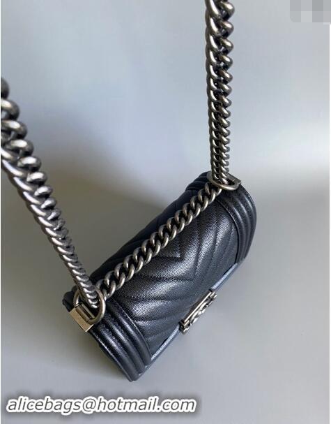 New Fashion Chanel Chevron Grained Calfskin Small Classic Le Boy Flap Bag A67085 Black/Aged Silver