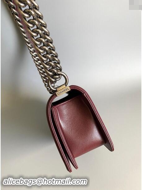 Top Grade Chanel Chevron Grained Calfskin Small Classic Le Boy Flap Bag A67085 Burgundy/Aged Silver