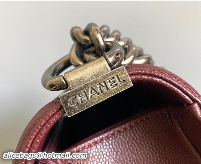 Top Grade Chanel Chevron Grained Calfskin Small Classic Le Boy Flap Bag A67085 Burgundy/Aged Silver