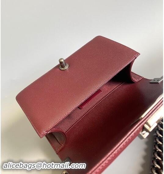 Top Grade Chanel Chevron Grained Calfskin Small Classic Le Boy Flap Bag A67085 Burgundy/Aged Silver