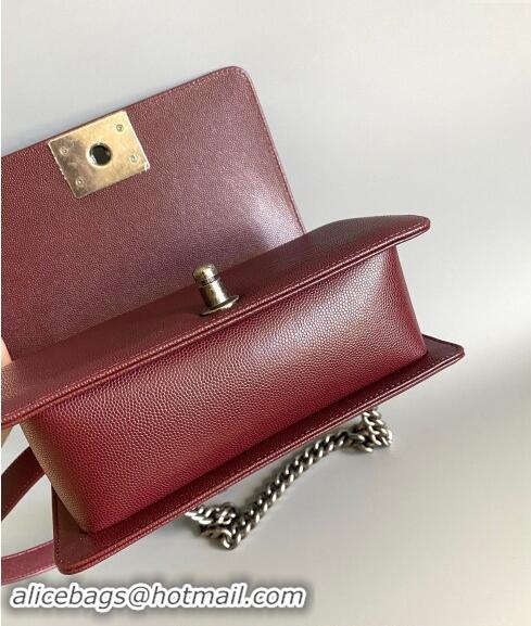 Top Grade Chanel Chevron Grained Calfskin Small Classic Le Boy Flap Bag A67085 Burgundy/Aged Silver