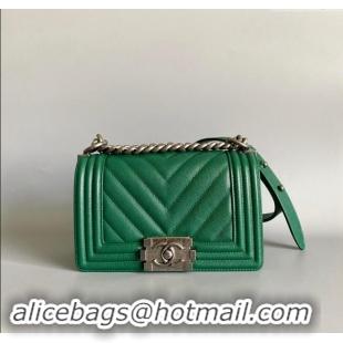 Luxury Discount Chanel Chevron Grained Calfskin Small Classic Le Boy Flap Bag A67085 Green