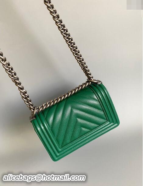 Luxury Discount Chanel Chevron Grained Calfskin Small Classic Le Boy Flap Bag A67085 Green