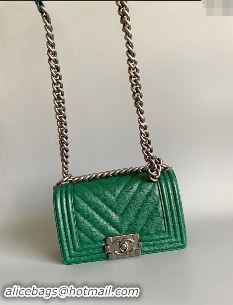 Luxury Discount Chanel Chevron Grained Calfskin Small Classic Le Boy Flap Bag A67085 Green