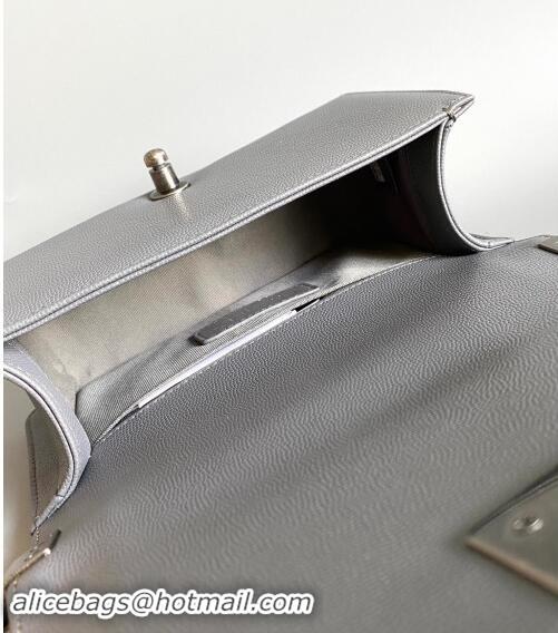 Top Grade Chanel Chevron Grained Calfskin Small Classic Le Boy Flap Bag A67085 Grey/Aged Silver