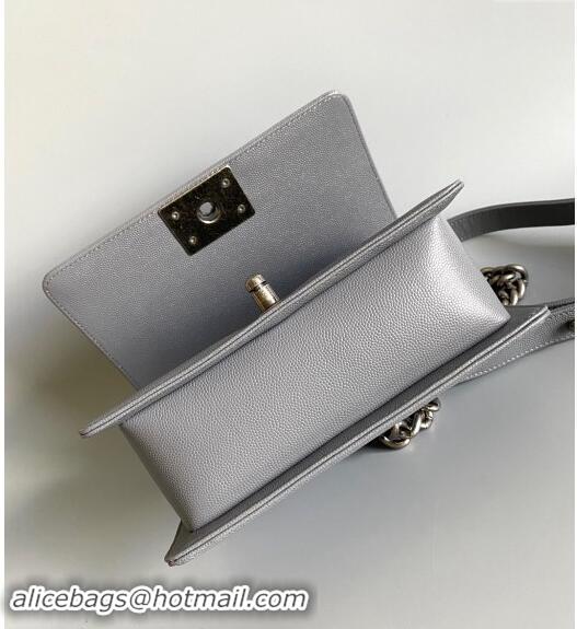 Top Grade Chanel Chevron Grained Calfskin Small Classic Le Boy Flap Bag A67085 Grey/Aged Silver