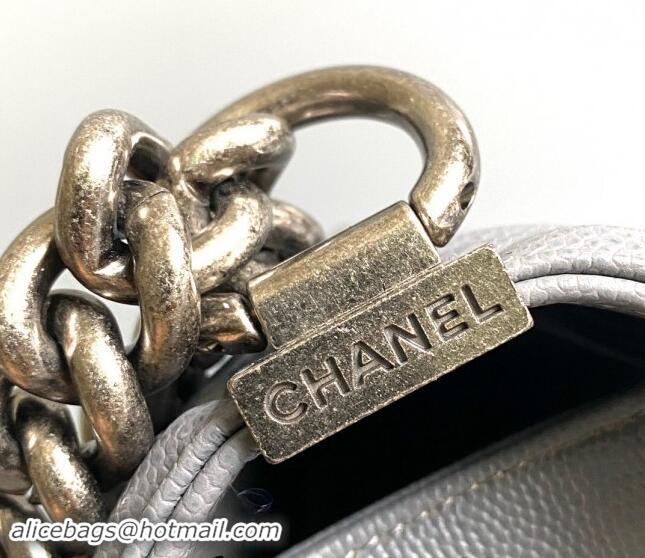 Top Grade Chanel Chevron Grained Calfskin Small Classic Le Boy Flap Bag A67085 Grey/Aged Silver