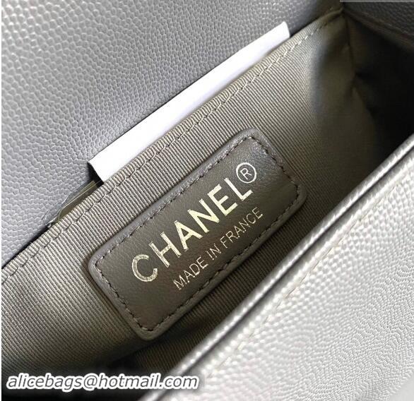 Top Grade Chanel Chevron Grained Calfskin Small Classic Le Boy Flap Bag A67085 Grey/Aged Silver