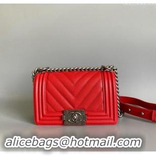 Top Grade Chanel Chevron Grained Calfskin Small Classic Le Boy Flap Bag A67085 Red/Aged Silver