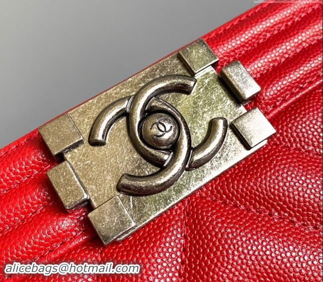 Top Grade Chanel Chevron Grained Calfskin Small Classic Le Boy Flap Bag A67085 Red/Aged Silver