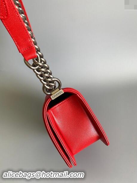 Top Grade Chanel Chevron Grained Calfskin Small Classic Le Boy Flap Bag A67085 Red/Aged Silver